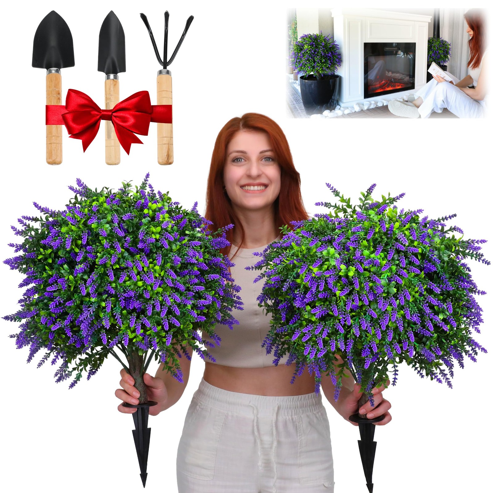 Artificial Boxwood Topiary Balls with Lavender – 24″ Set of 2 Faux Shrub Bush…