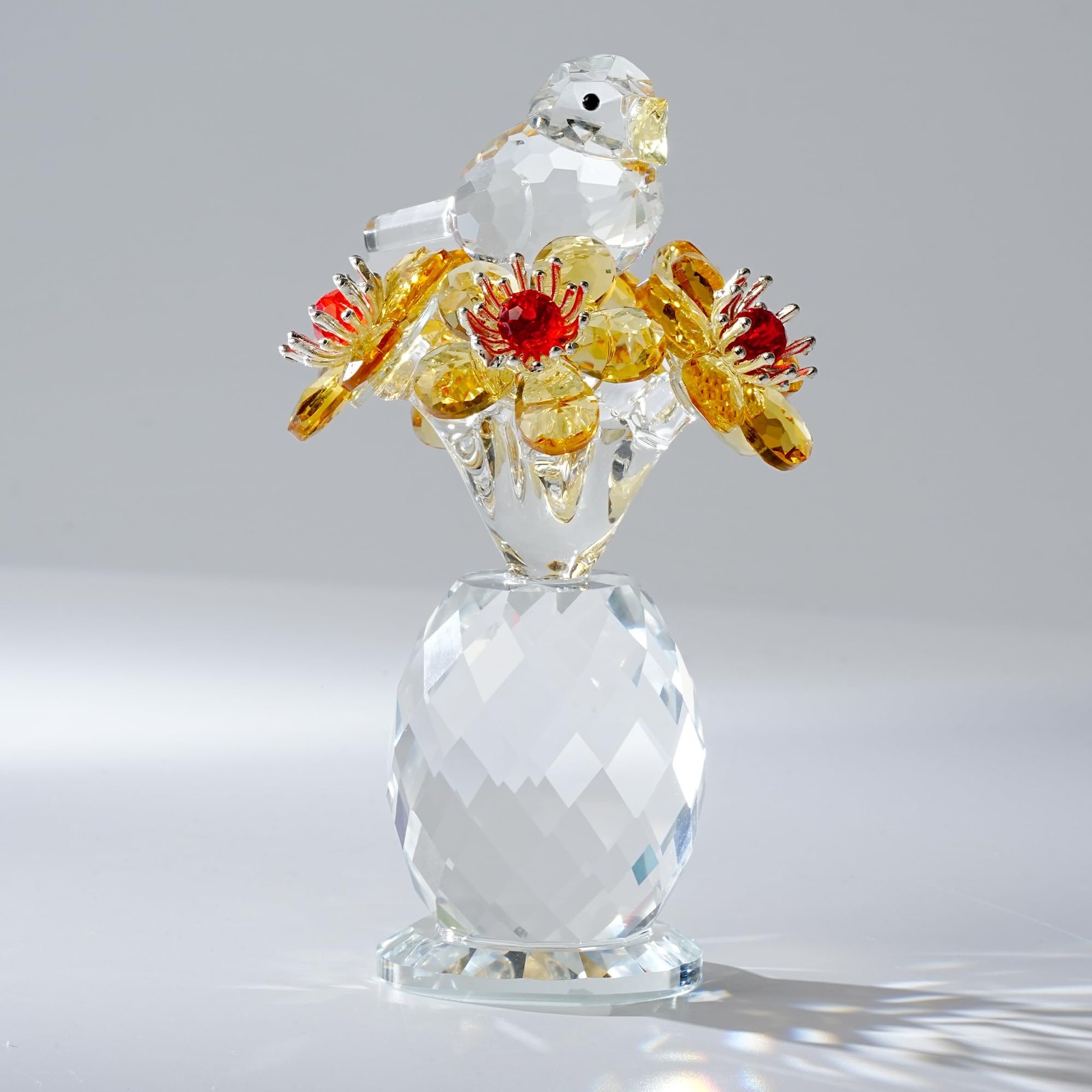 CNCRMEM Crystal Bird & Forget-Me-Not Flower Figurine,3×4 inch Glass Flower