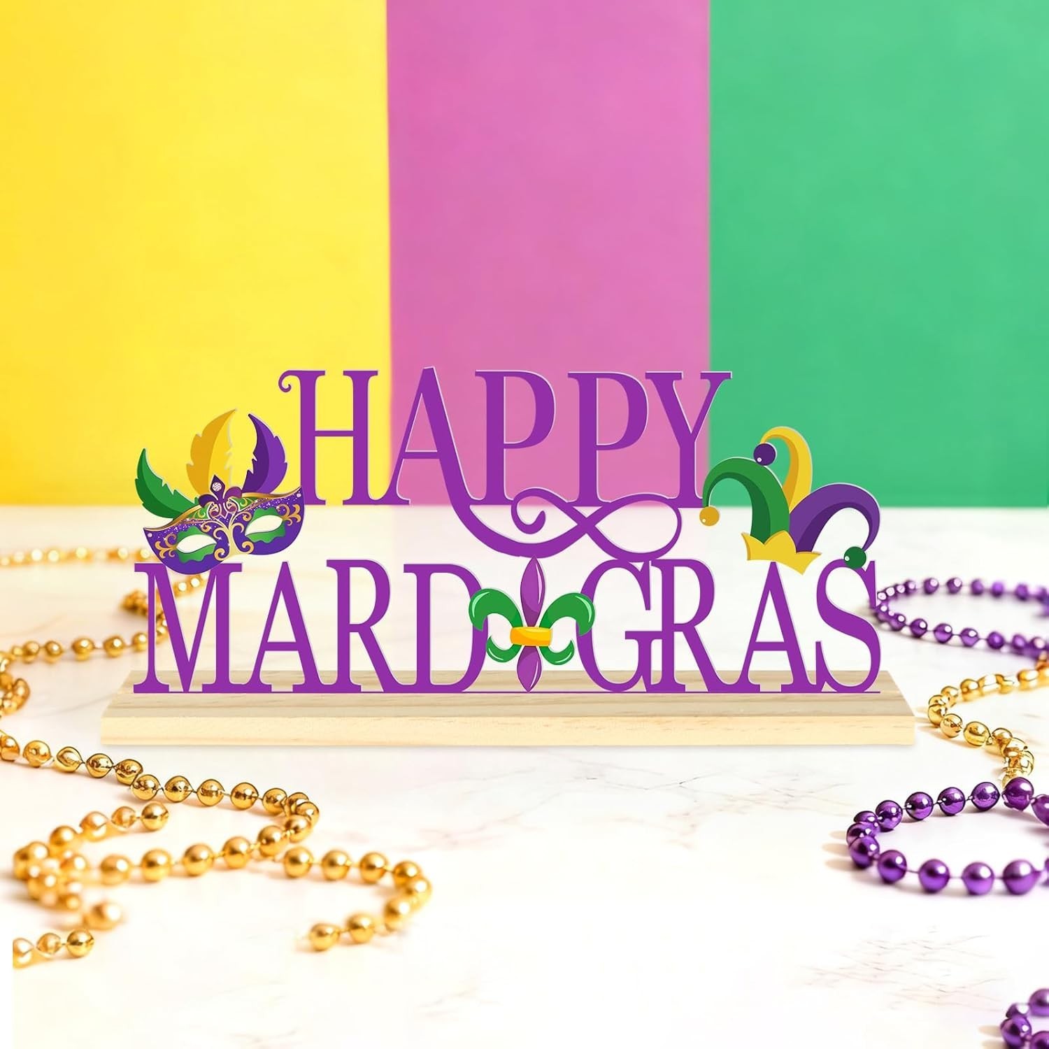 Happy Mardi Gras Metal Table Sign, Mardi Gras Table Decoration Centerpiece, Meta