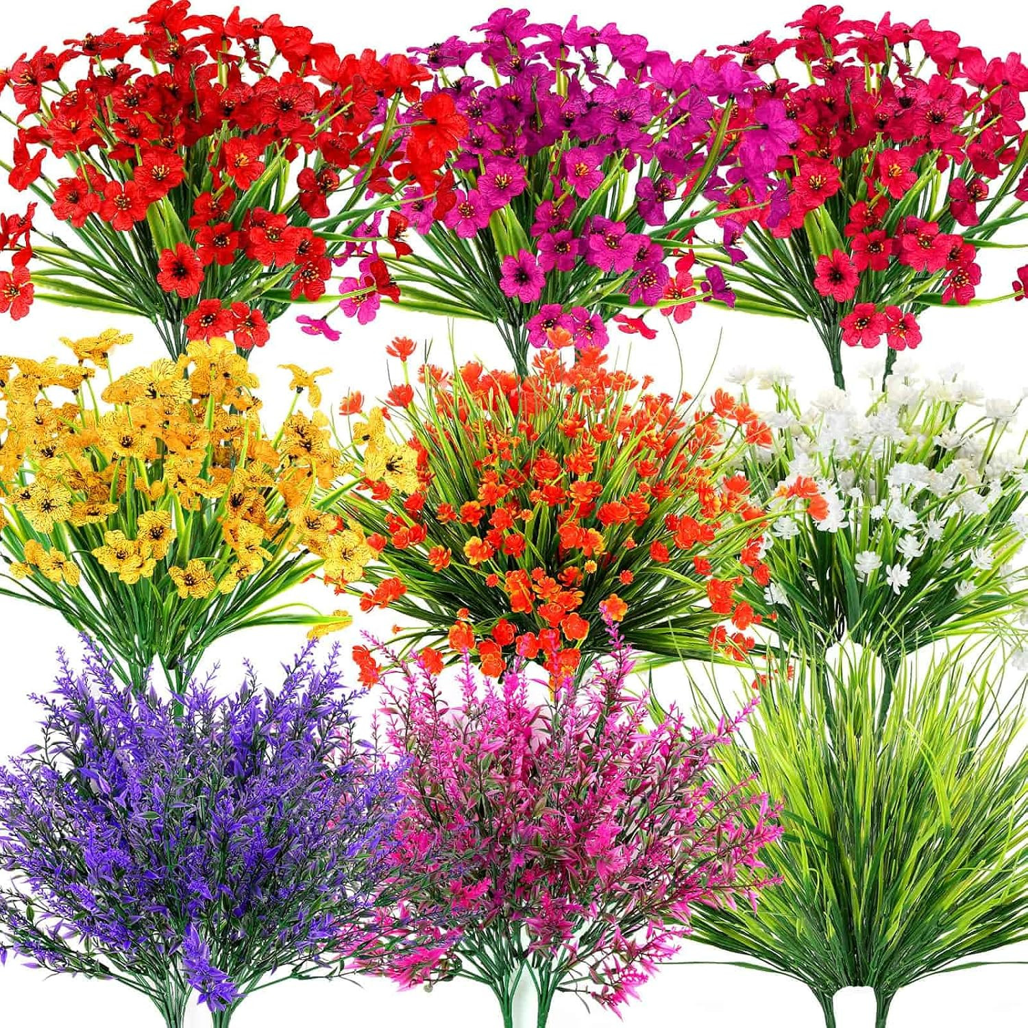 18 Bundles Artificial Flowers & Plants for Outdoors UV Resistant | Realistic Fak