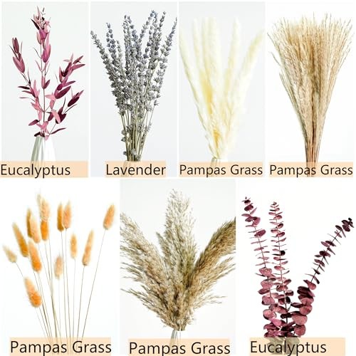 Fall Dried Flower Bouquet with Pampas Grass, Orange Bunny Tails, B – Fall