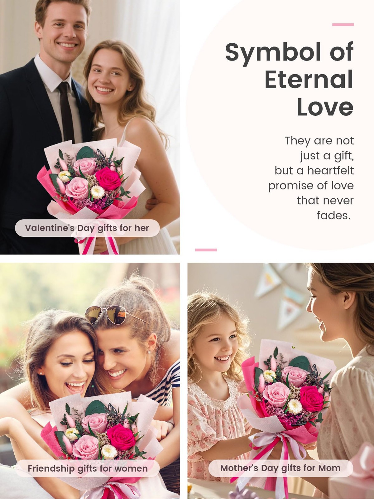 Hot Pink Small Forever Flowers Bouquet Preserved Roses Anniversary Delivery
