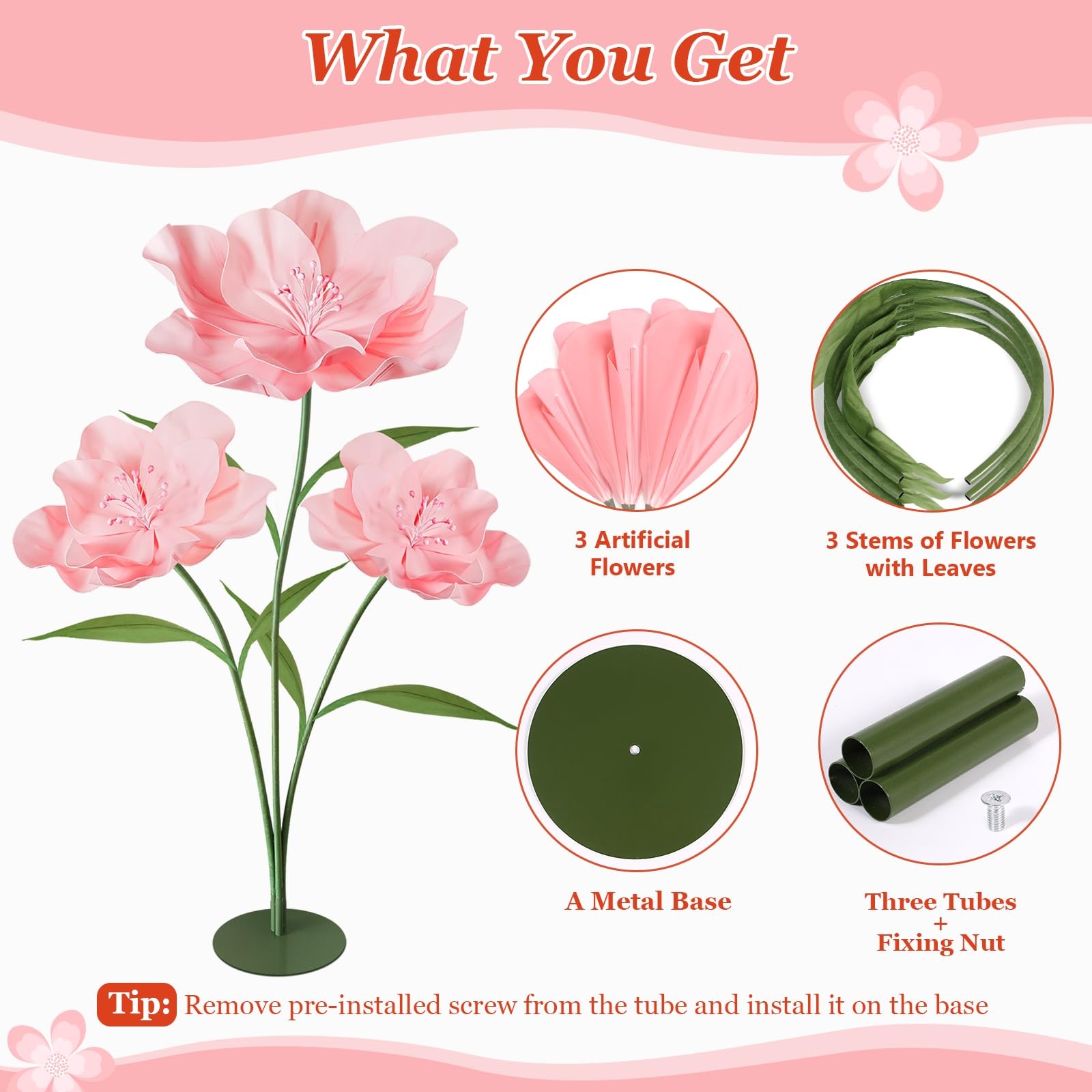 Hecaty Giant Artificial Flowers for Decoration, 5.6 Ft Waterproof EVA Large F…