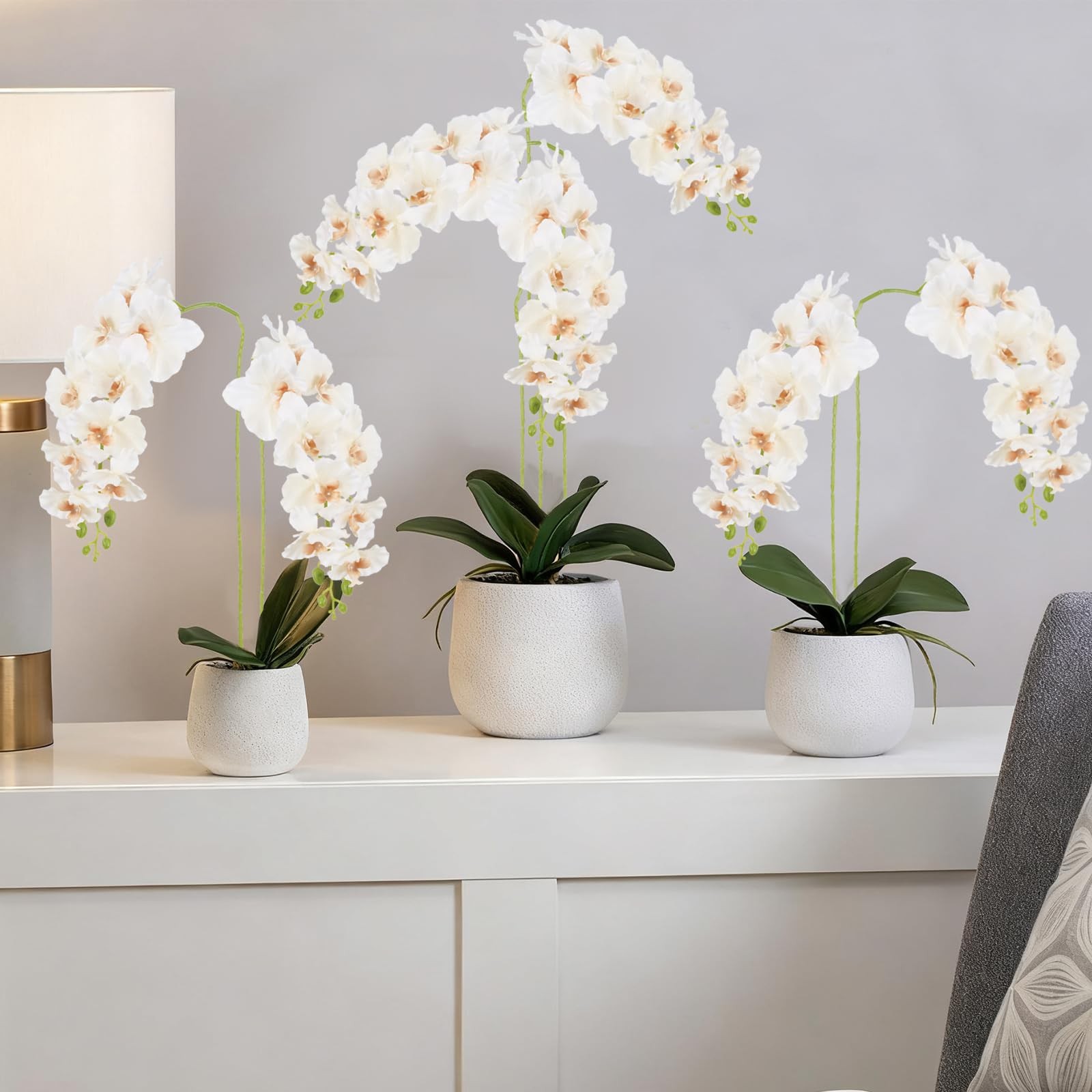 6PCS Champagne Orchids Artificial Flowers 36″ Artificial Silk Phalaenopsis Fl…