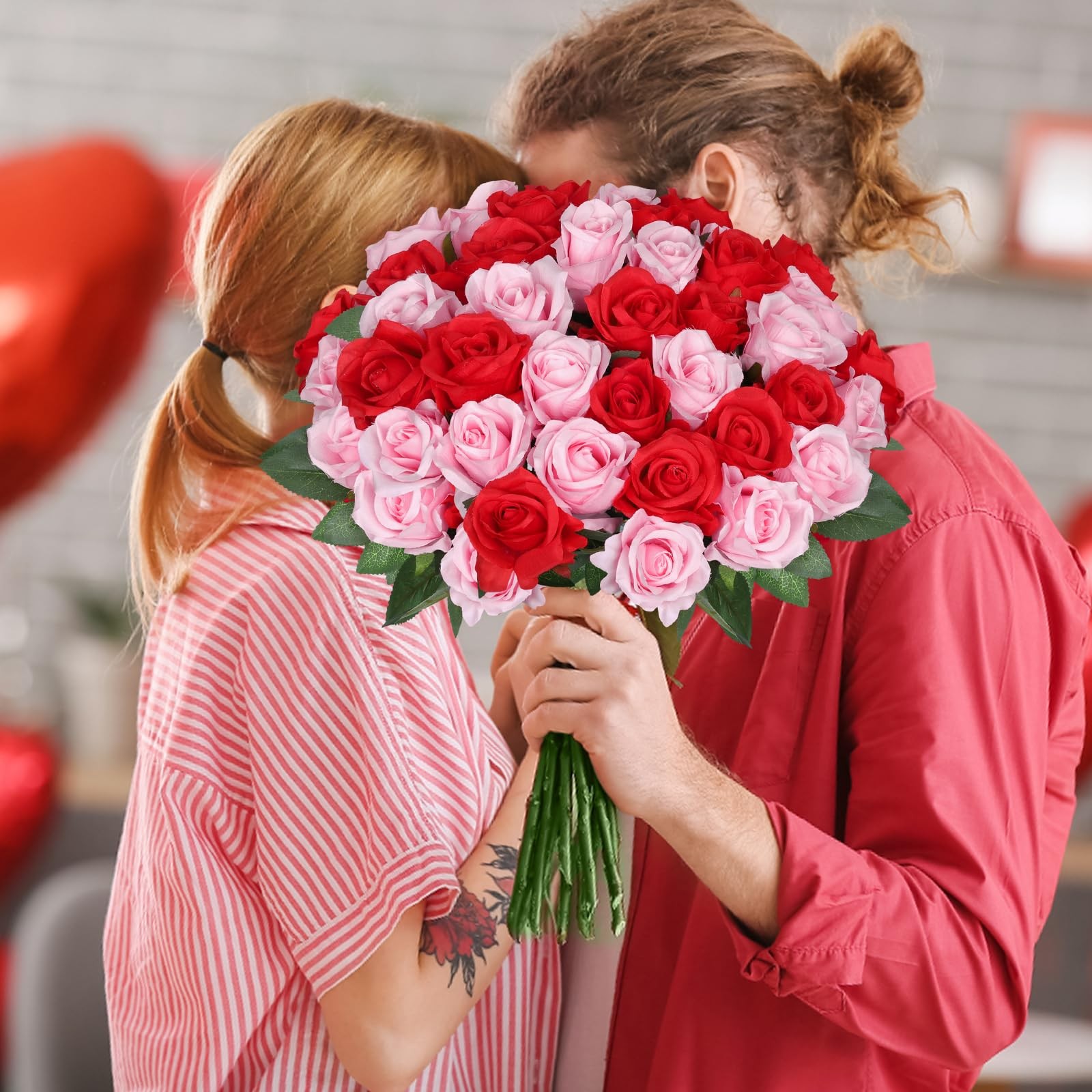 30 PCS Red Pink Artificial Silk Faux Roses For Wedding Centerpieces Home Decor