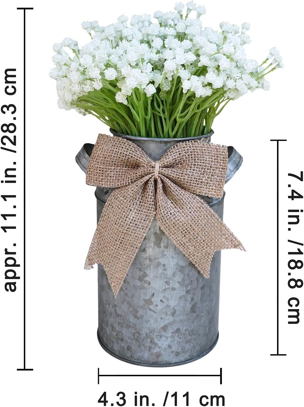 Winlyn Artificial Baby’s Breath Centerpiece with Rustic Galvanized Metal Can 11″