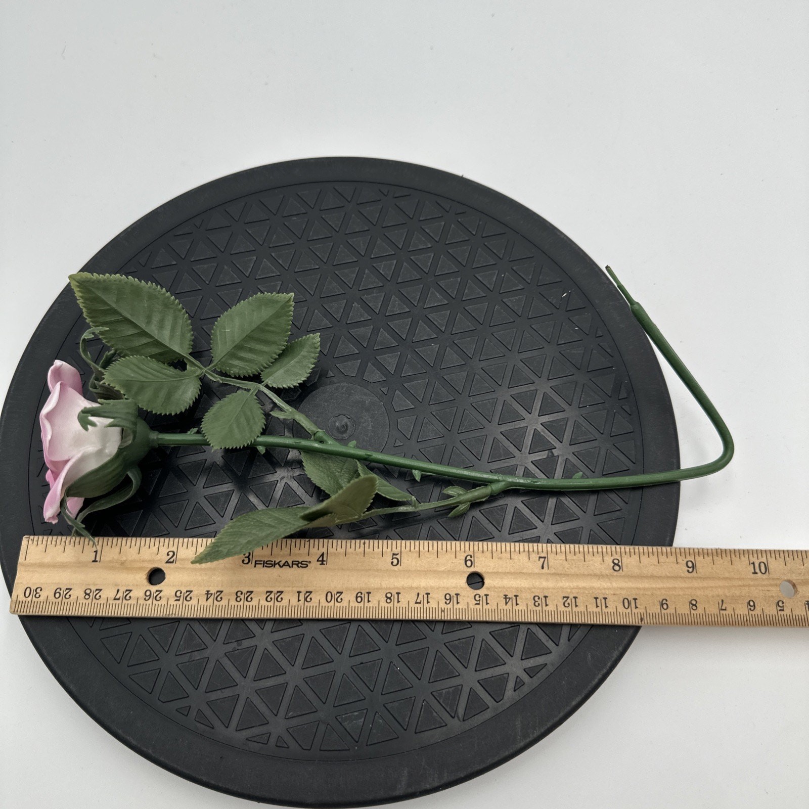 Vintage Porcelain Flower Pink Rose Long Stemmed Plastic Stem Leaves Japan