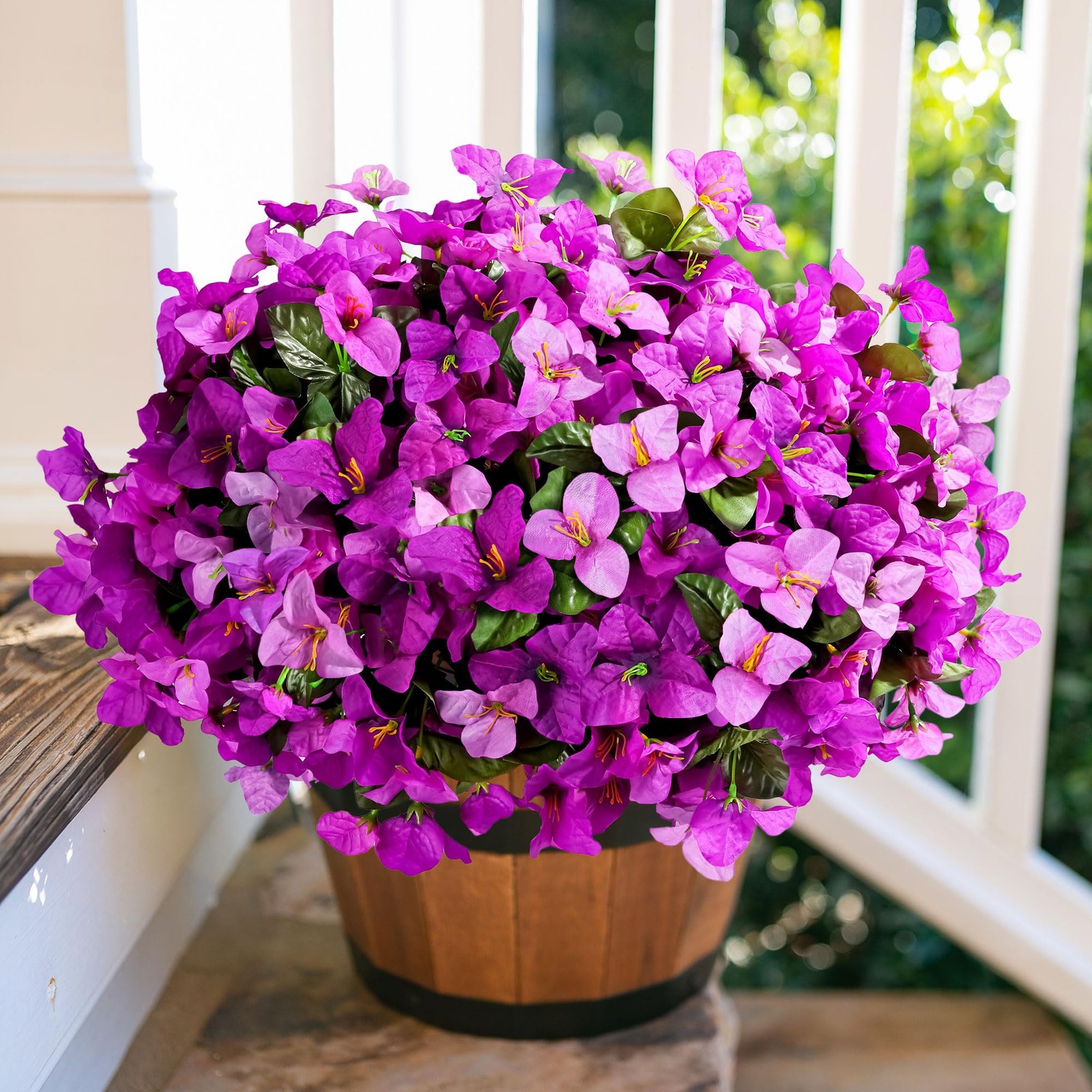 Spring Artificial Flowers for Outdoors, 4 Bundles Fake Bougainvillea UV Resis…