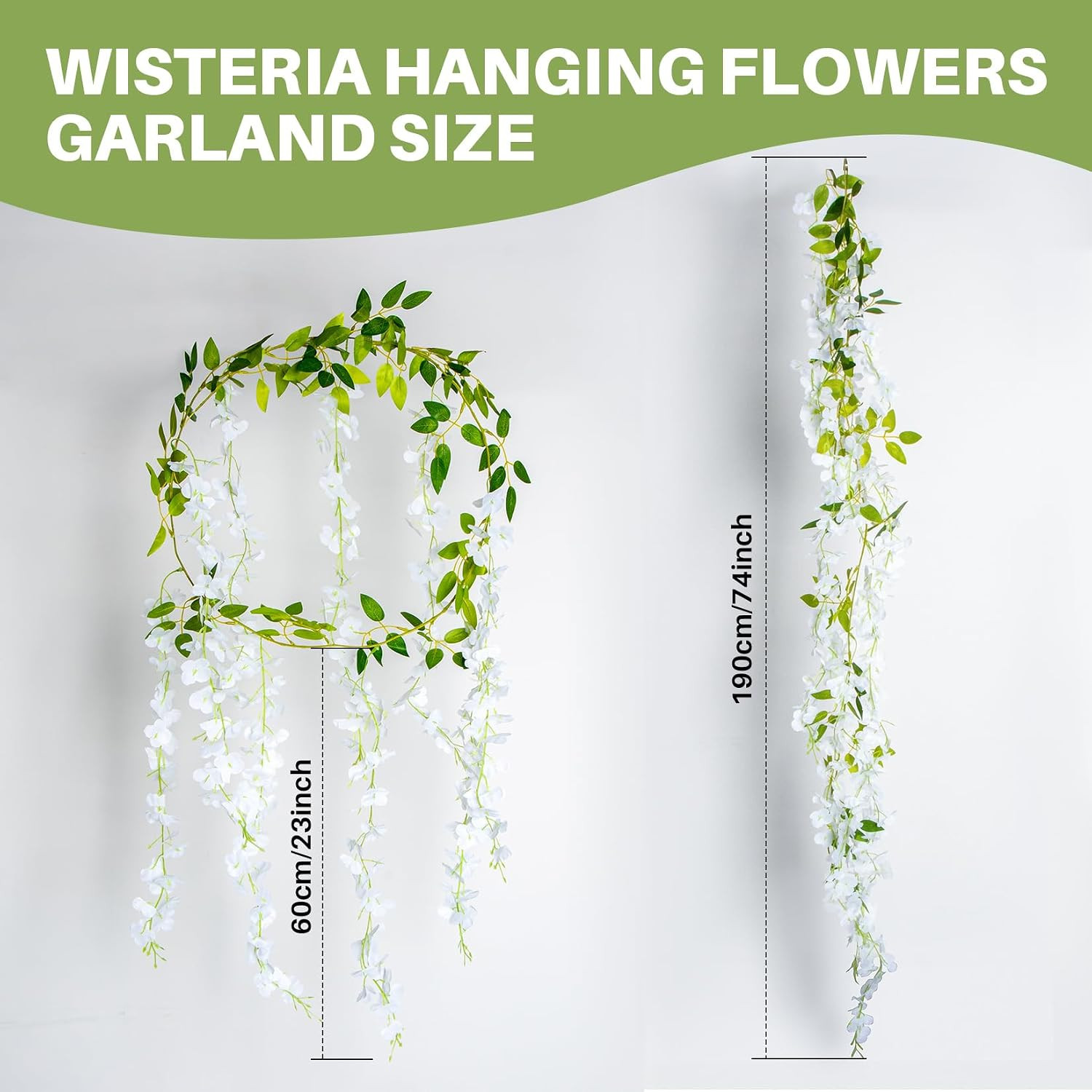 2 Pcs Artificial Wisteria Hanging Flowers – 6.23 Ft Wisteria Hanging Flowers Ga