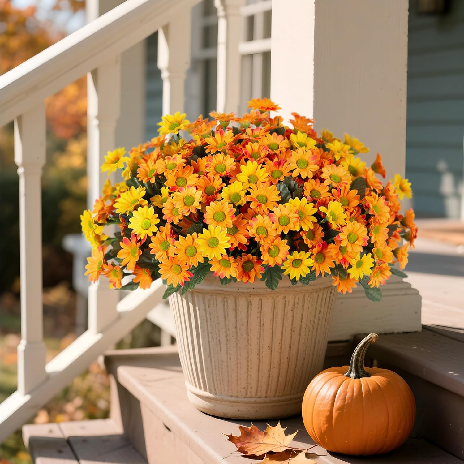 Fake Mums Fall Artificial Flowers for Outdoor Decoration, 6 Bundles Faux Silk Da