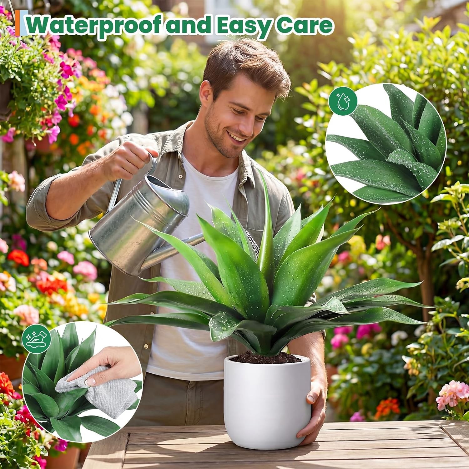 2PCS Large Artificial Agave Plant Set,Realistic Fake Agave Plants Without Pot