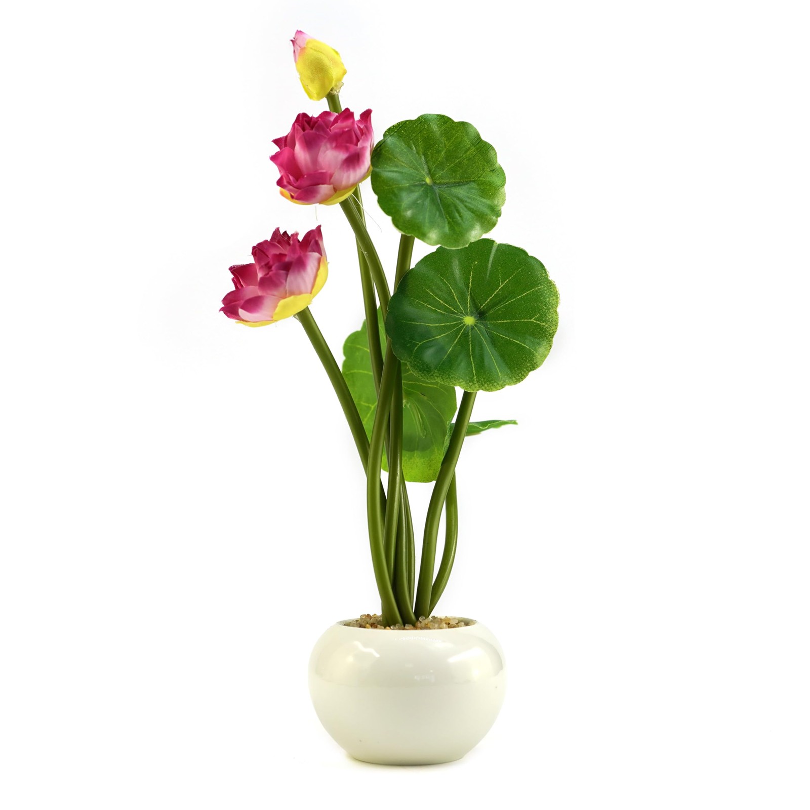 Lifelike Pink Mini Lotus Artificial Flower Arrangement in Ceramic Pot for Hom…