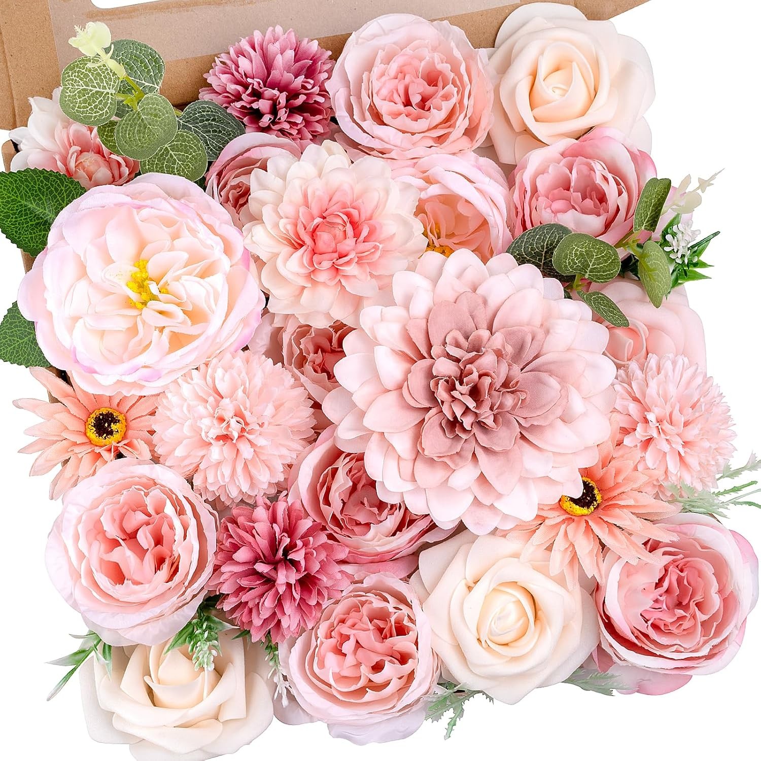 Pink Flowers Artificial Roses Combo Set Fake Pink Silk Flowers Faux Peony Flower