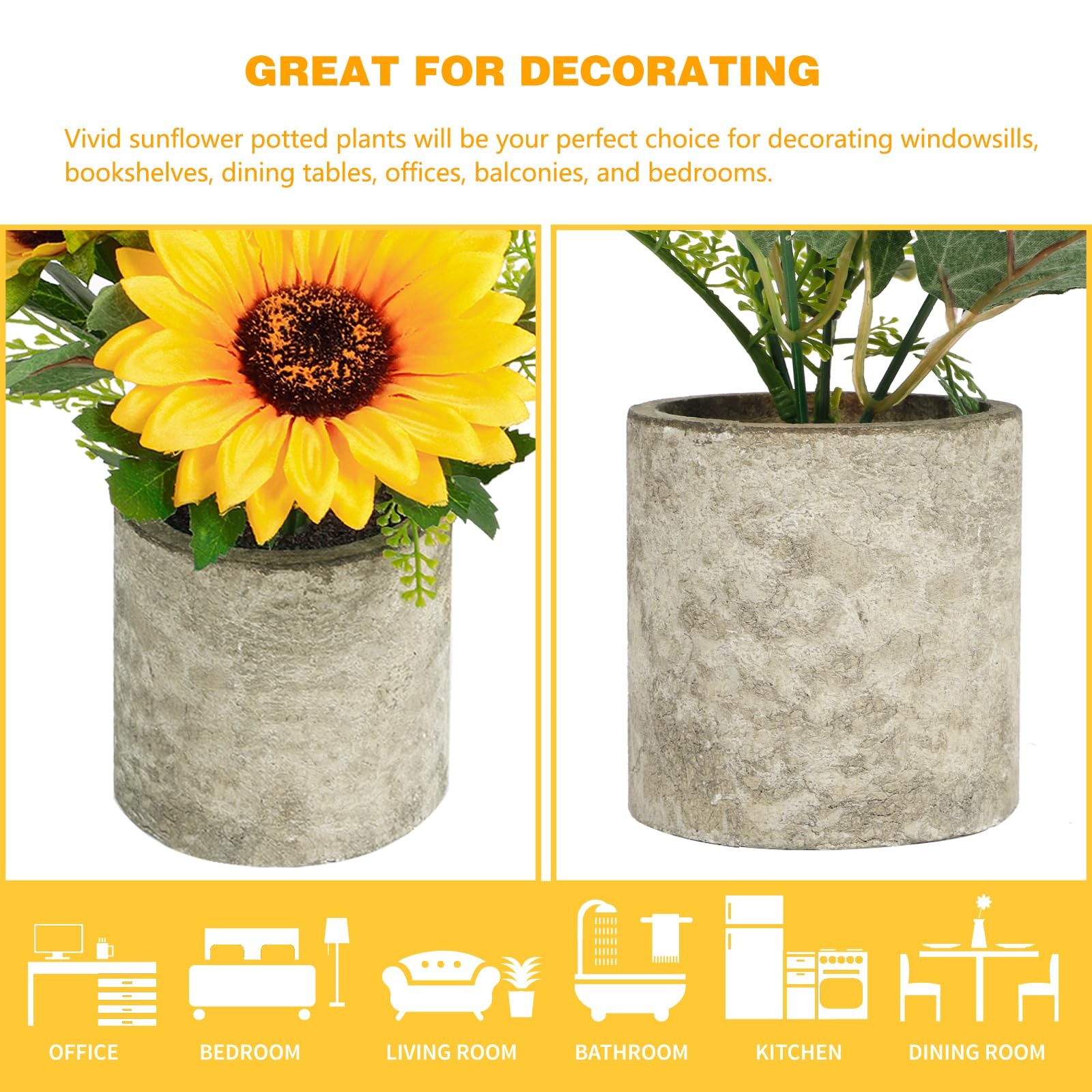 Yellow Artificial Sunflower Fake Flower In Pot Home Bathroom Kitchen Decor