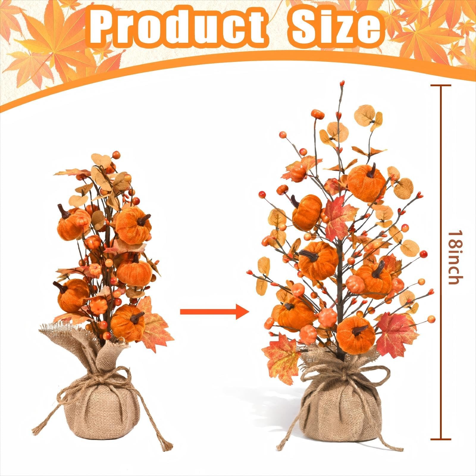 1 PC 18-Inch Artificial Pumpkin Maple Leaf Tree with Lights Fall Table Decor