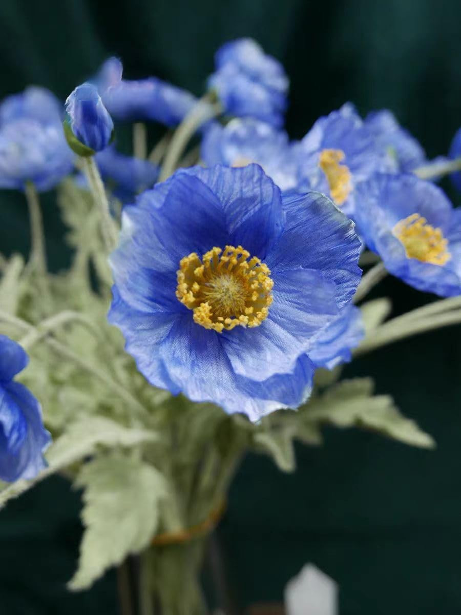 6pcs Artificial Poppy Flowers Silk Fake Poppy Flowers with Stems Faux Spring Flo