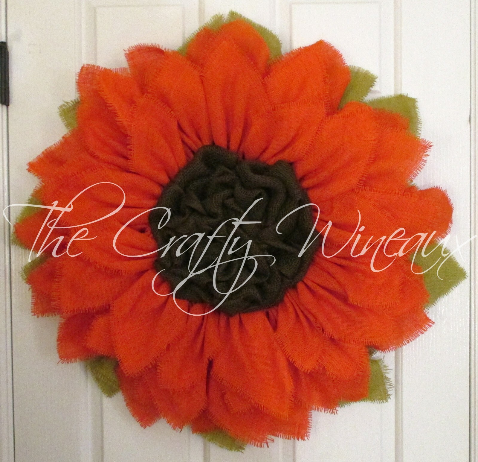 The Crafty Wineaux – Extra Large 30″ Rich Tangerine Burlap Sunflower Wreath