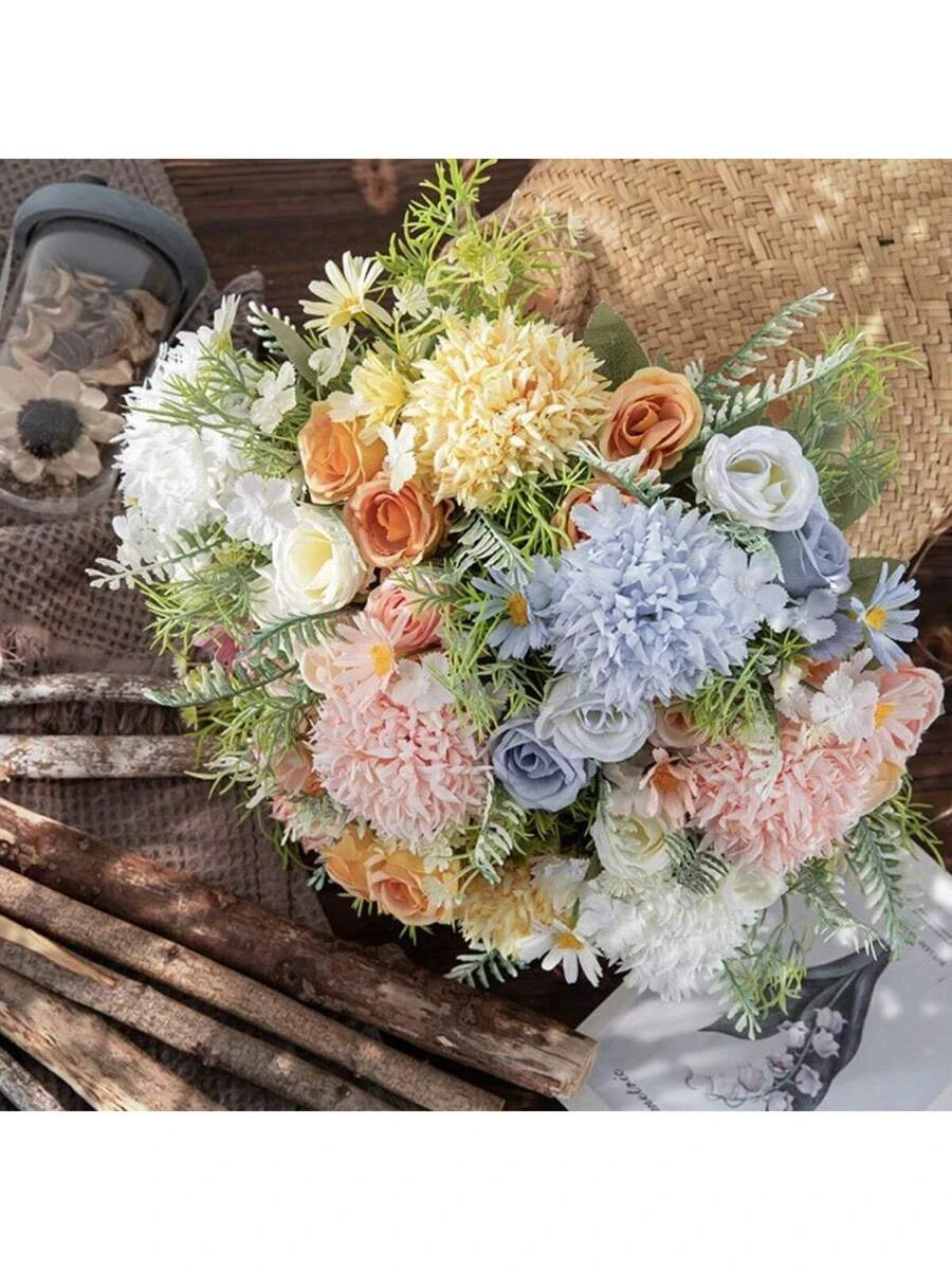 4 Pack Artificial Hydrangea Rose Flowers 11.6in Wedding Home Decor