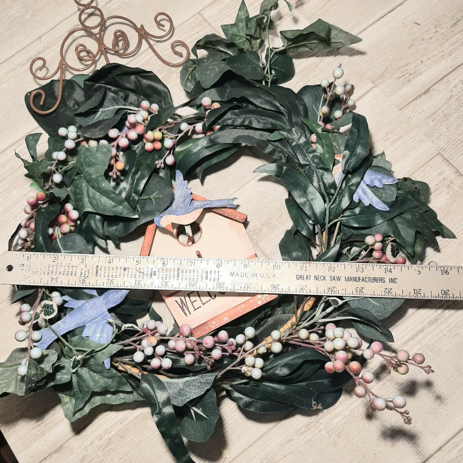 Welcome Home Spring Ivy Wreath Bird House Grapevine With Ornate Metal Topper