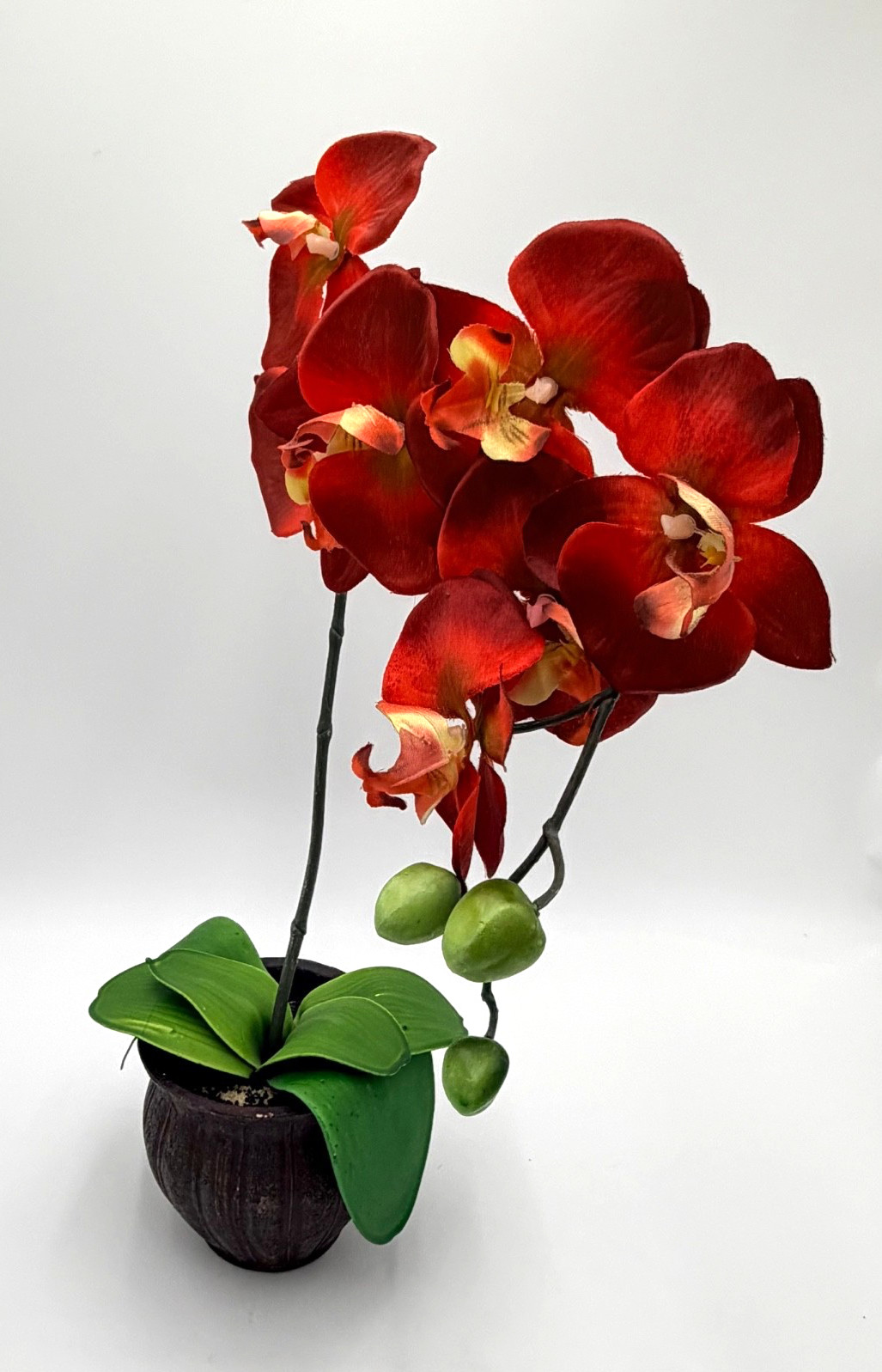 Artificial Red Orchid Flower Arrangement in Decorative Pot Home Table Decor