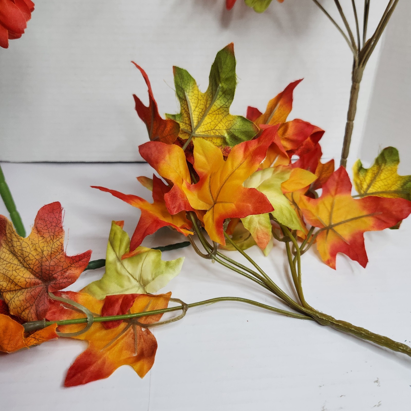 Artificial Fall Flowers Lot Orange Daisy Maple Leaves Autumn Decor Floral Stems