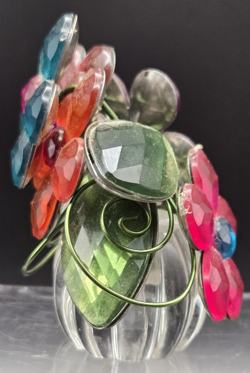 Crystal Expression Ganz 5 Flower Posy Pot Pinks Clear Green Blue Appx 3” Tall