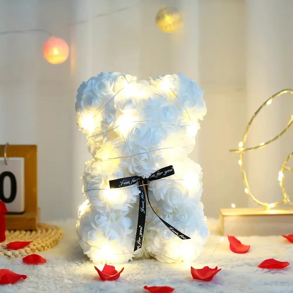 25CM Teddy Rose Bear in Box Romantic Gift for Girlfriend Mom Anniversary Wedding