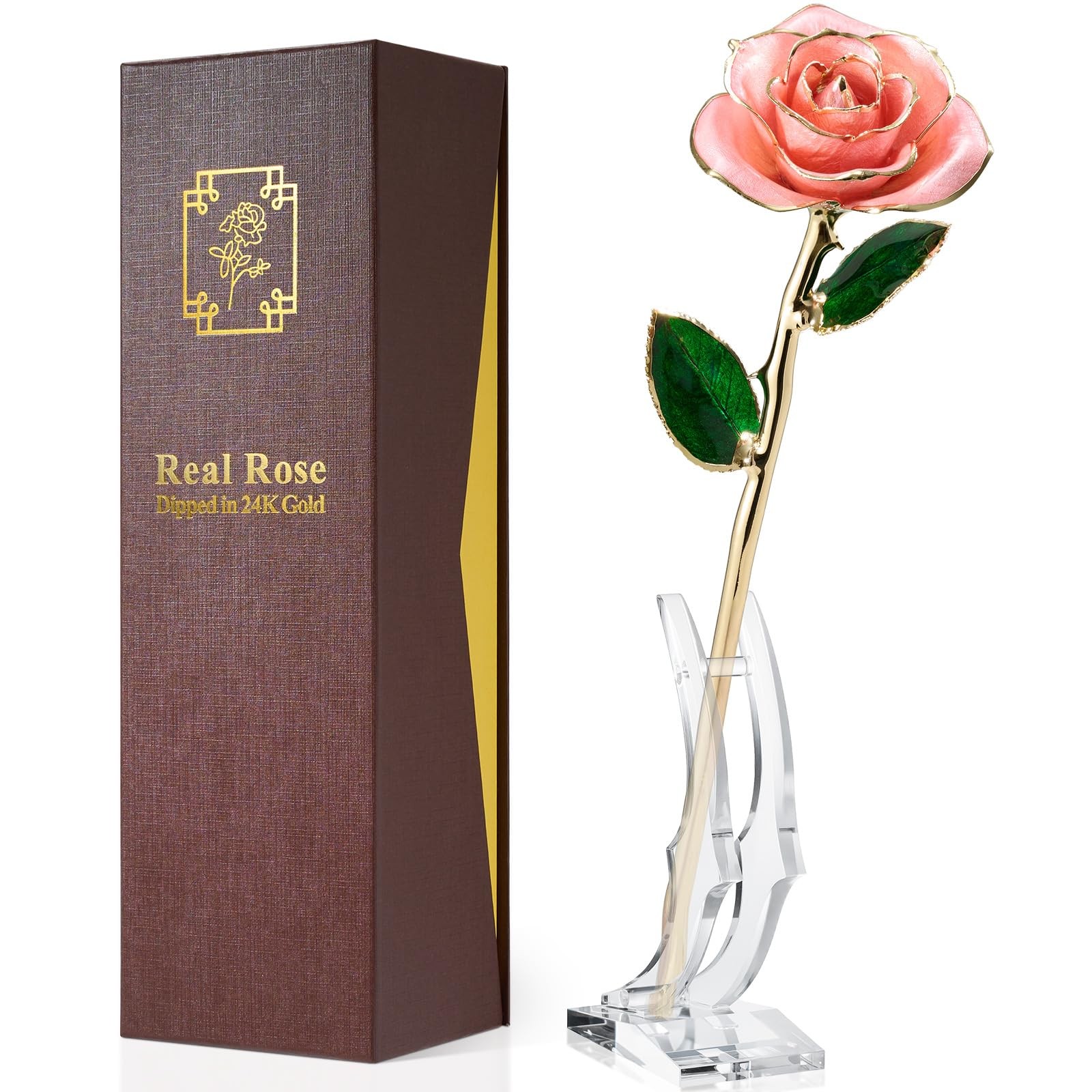 Yonktoo Gold Dipped Rose Real Rose Preserved in 24K Gold with Stand, Forever…