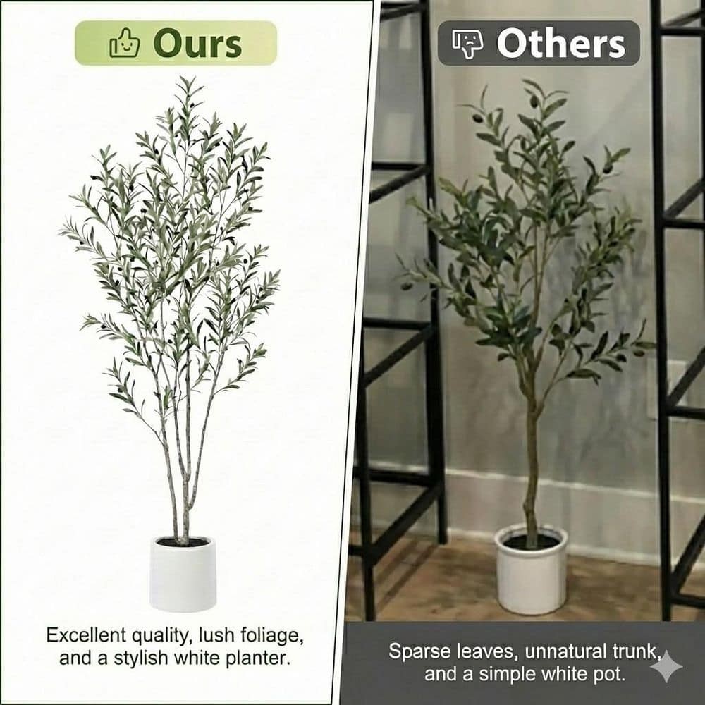 DR.Planzen 6 ft. Artificial Olive Tree, White Planter, Large Faux Silk Tree