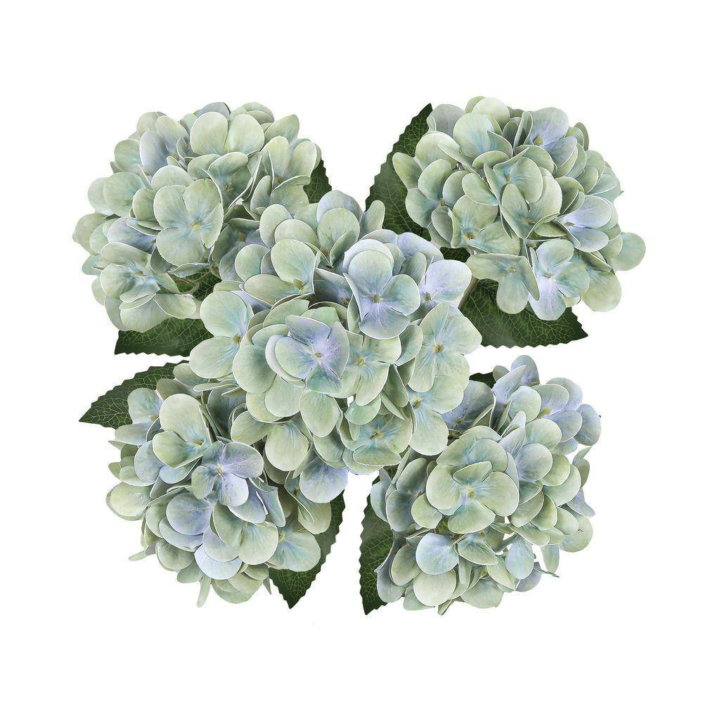 18 In. Mint Blue Natural Touch Artificial Hydrangea Flower Stem Bush Bouquet (Se