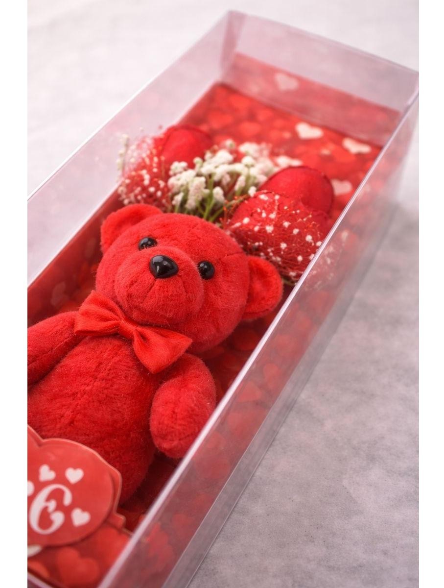 Mini Teddy Bear Gift Box with Plush Bear & Artificial Roses for Valentine’s Day