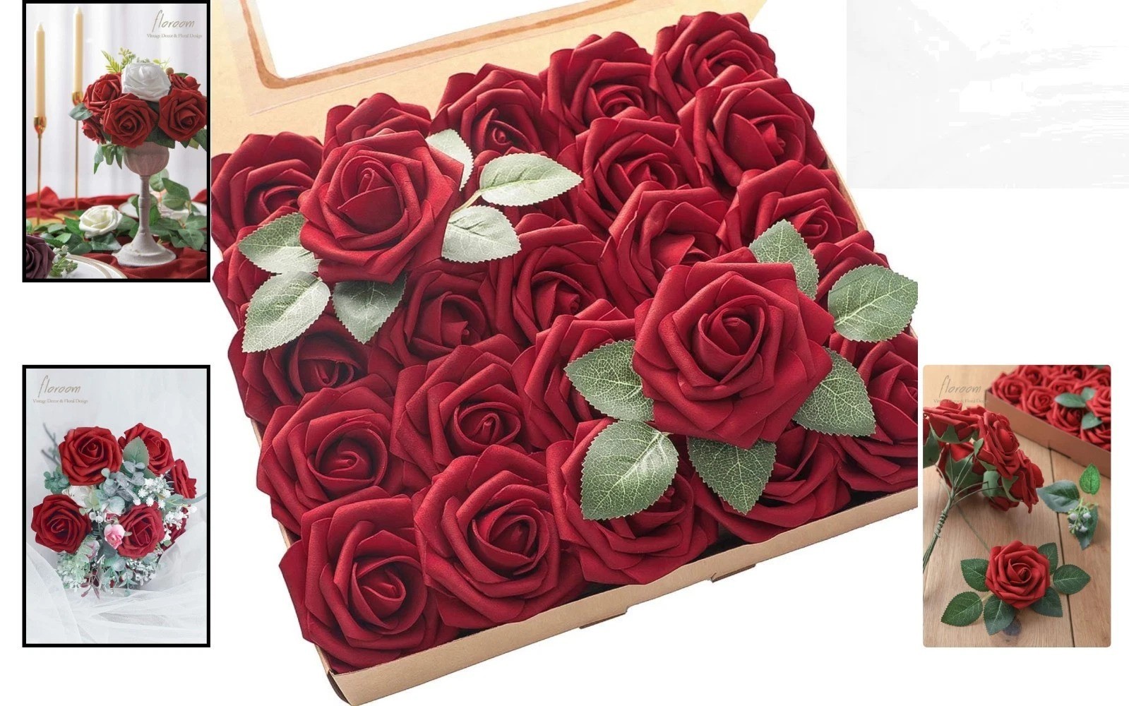 25pcs Dark Red Foam Roses – Realistic Artificial Flowers for Weddings & Events