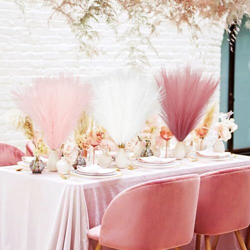 30pcs Pink Faux Pampas Grass, 21.6in Fluffy Artificial Blush & White & Pink