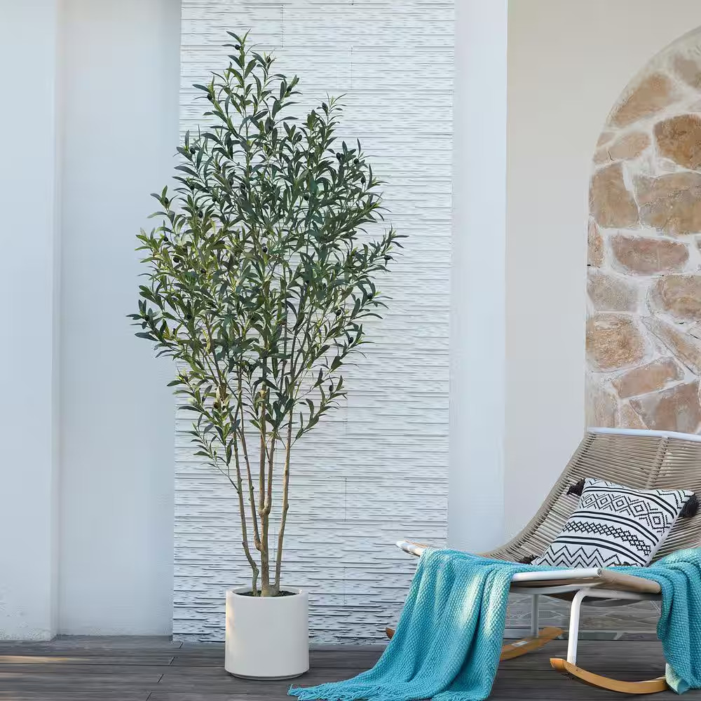 7Ft.Artificial Olive Tree Indoor/Outdoor- Faux Plant Uv-Resistant ,Dense Foli…