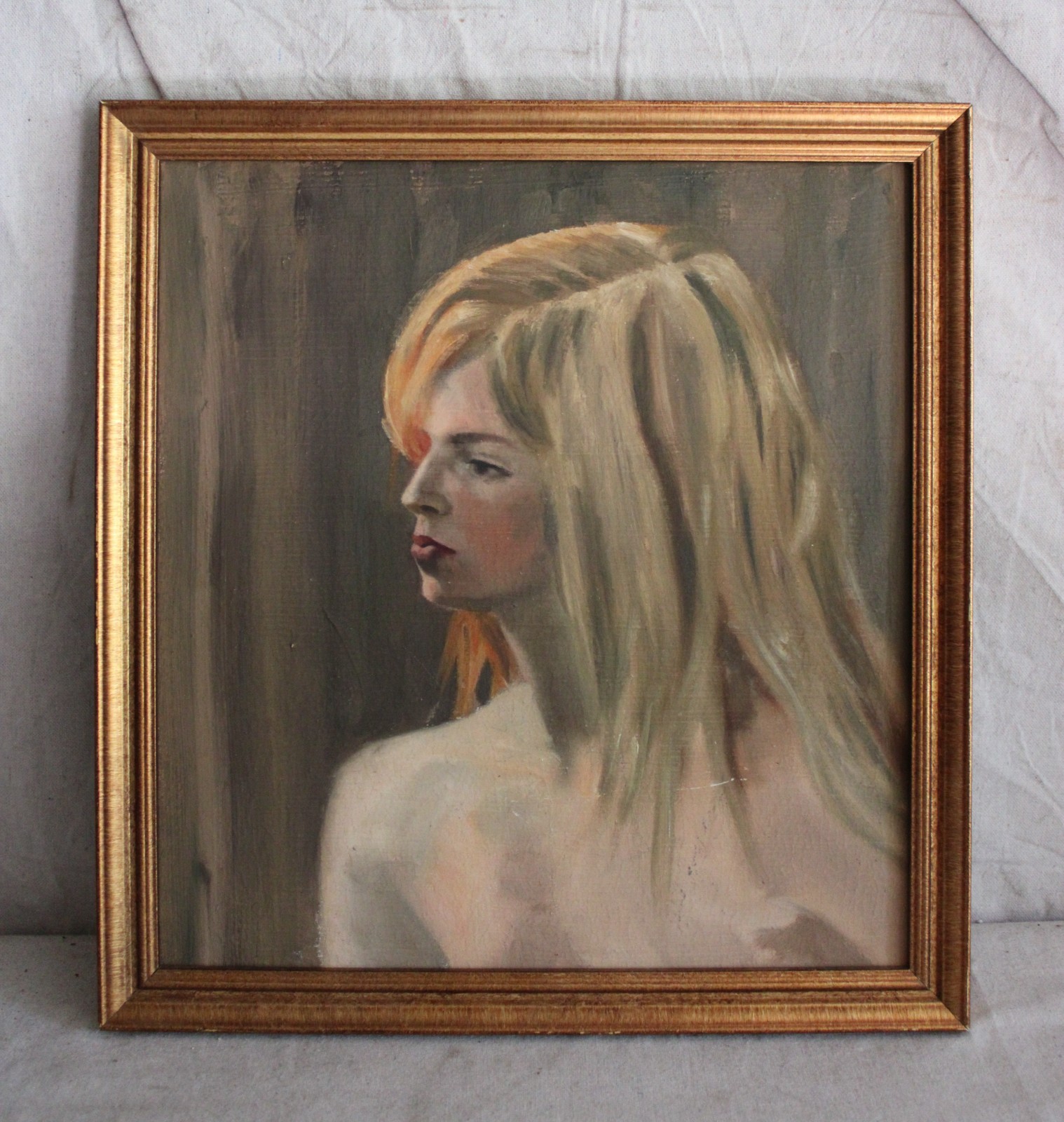 BIG GOLD GILT ORIGINAL OIL PAINTING STILL LIFE FLORAL MID CENTURY SIGNED CANVAS