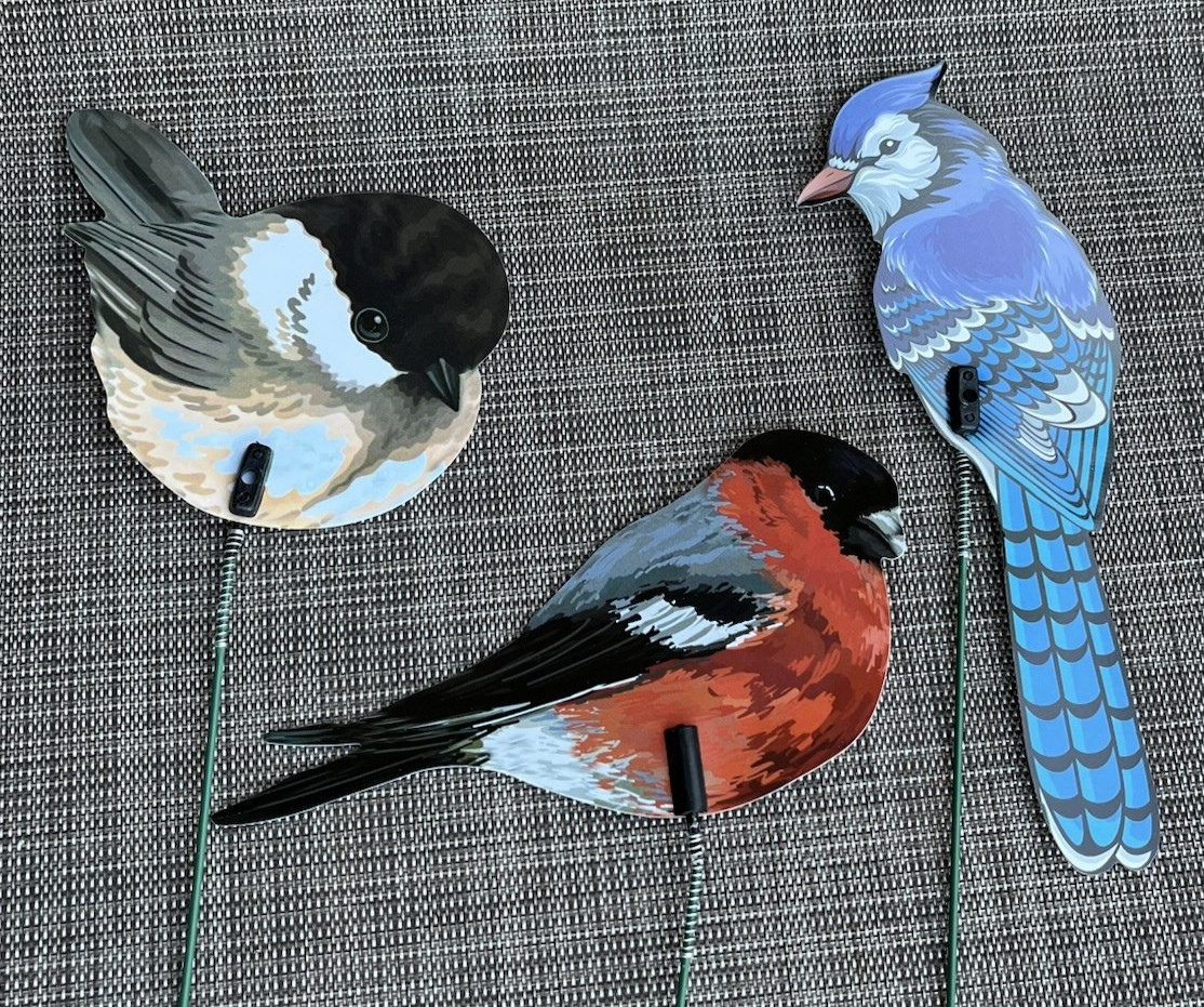 Blue Jay, Red Bird, Chickadee Bird Picks Lot of 3 Plastic Birds on Wire Stems