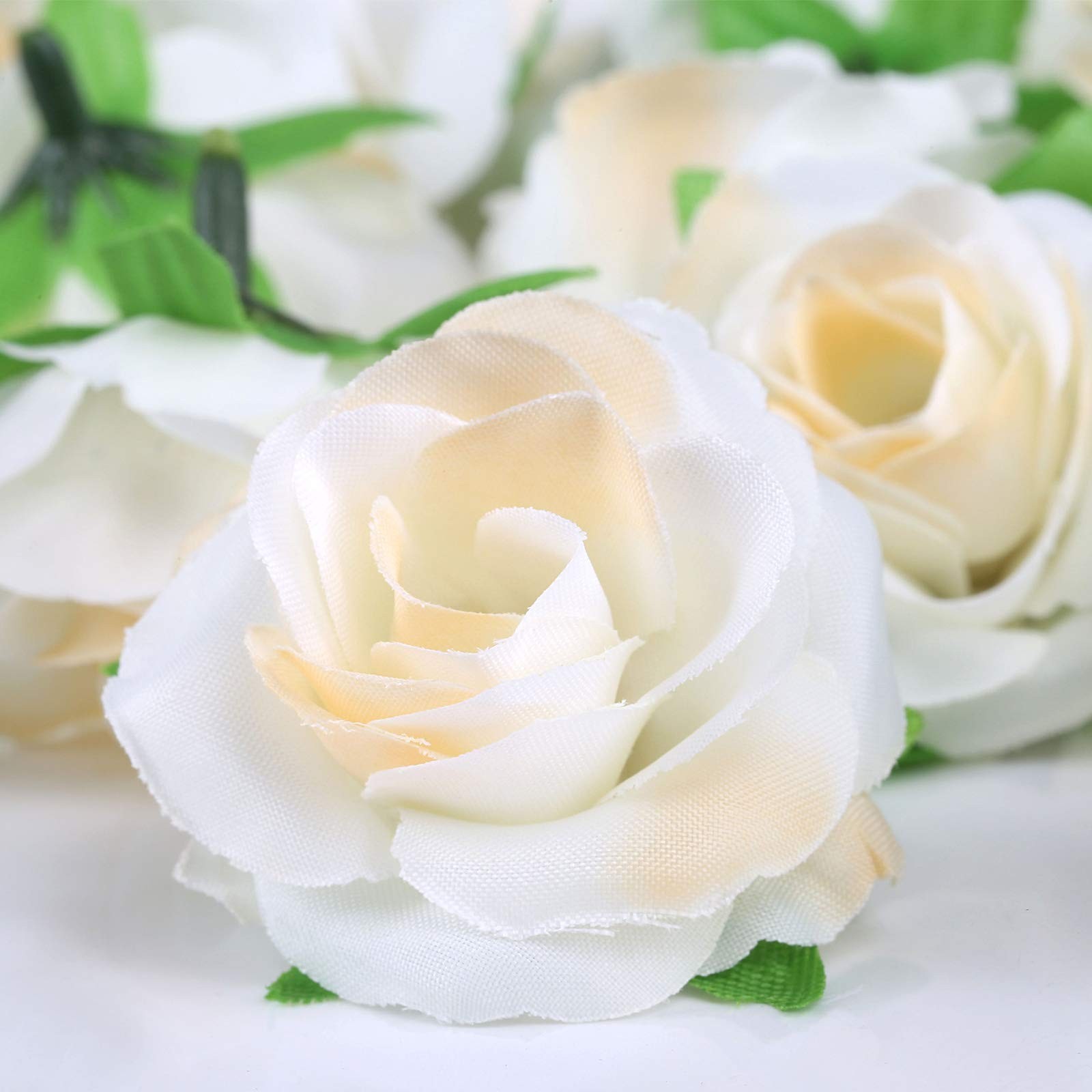 Kesote 50pcs Mini Cream White Roses Artificial Flowers Bulk, 1.6″ Small Silk …