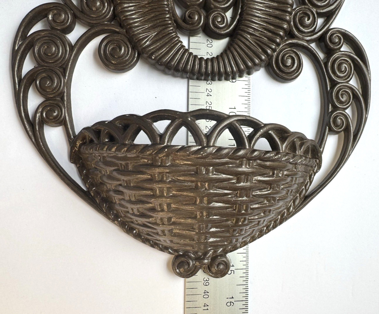Hollywood Regency Homeco Burwood Wall Pocket Planter Faux Wicker Scroll Design
