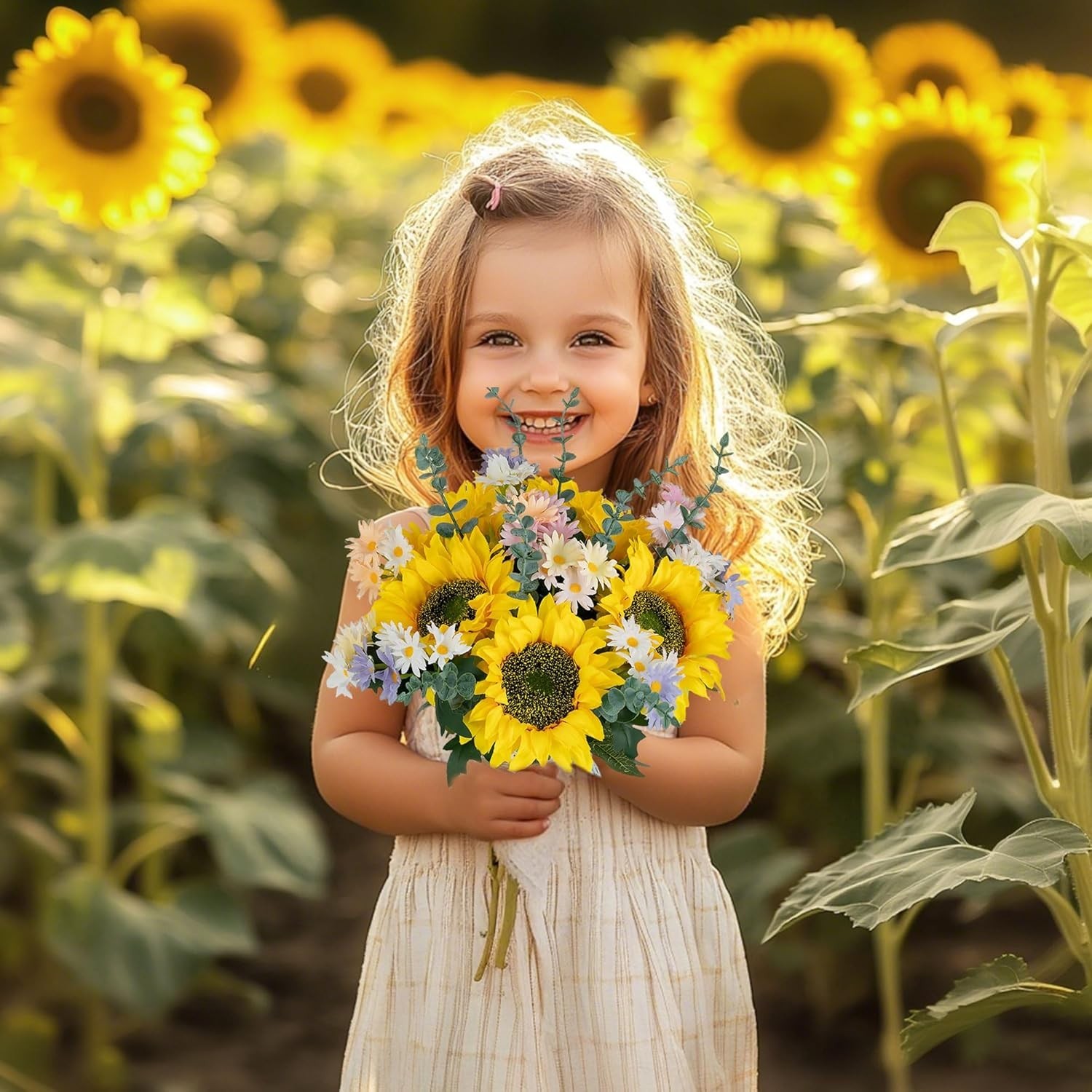 Sunflower Fake Flowers in Vase Sunflowers Artificial Flowers with Vase for Ta…