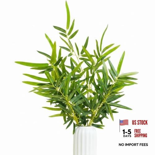 6 Pcs Tree Branch 19.7 Inches Artificial Bamboo Leaves – Faux Green Silk Bamboo