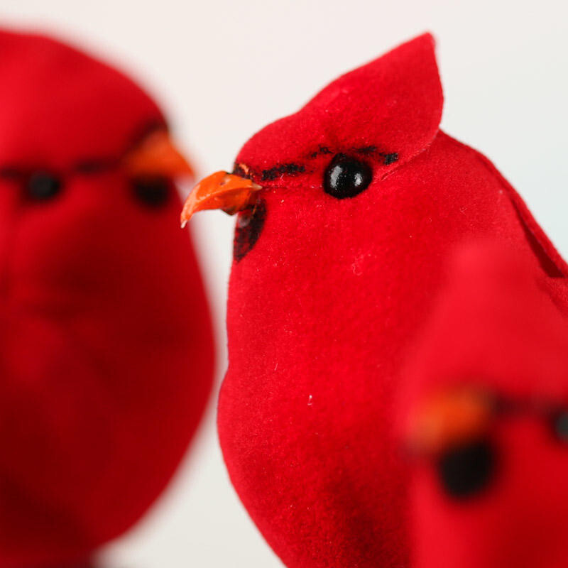 Set of 12 Artificial Flocked Northern 3-1/2″ Cardinal Birds with Clips