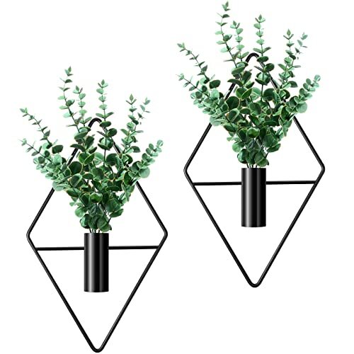 2 Pcs Hanging Planters with Artificial Plants Metal Hanging Vase Indoor