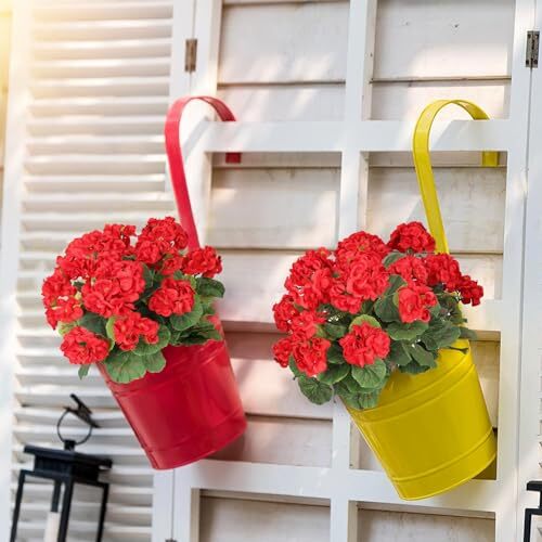 Artificial Red Geranium Silk Flowers Outdoor Plant Bush 2 Bundles Geranium Red