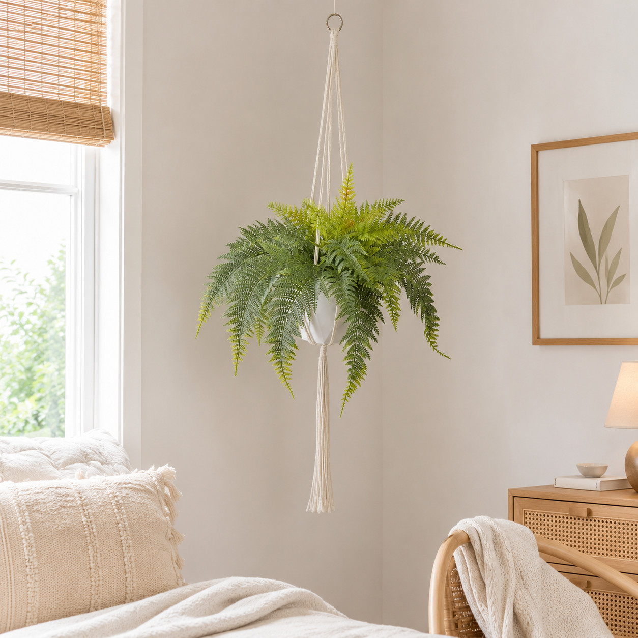 25″ Fern Hanging Artificial Plant in Decorative Basket