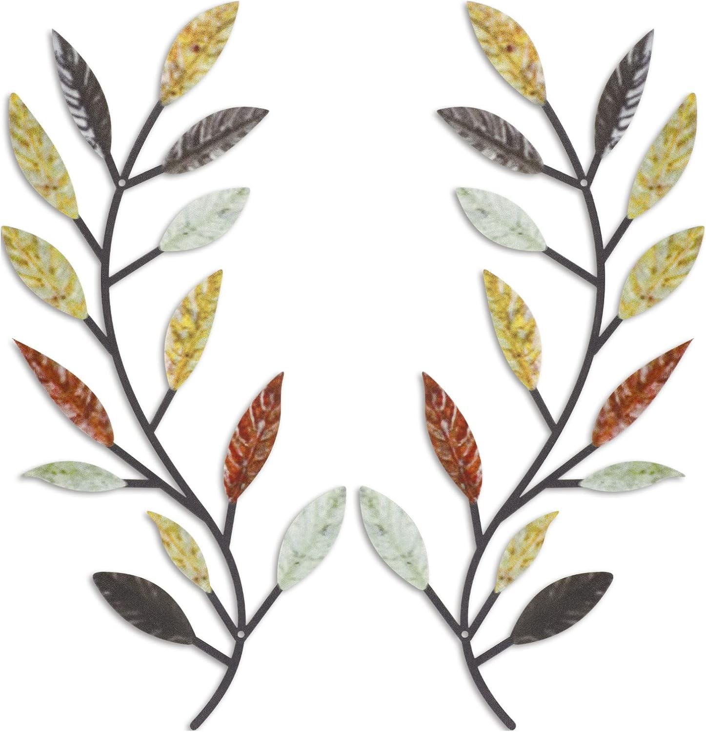 2-Pack Metal Tree Leaf Wall Art, Vintage Brown Olive Branch Vine Wall Decor