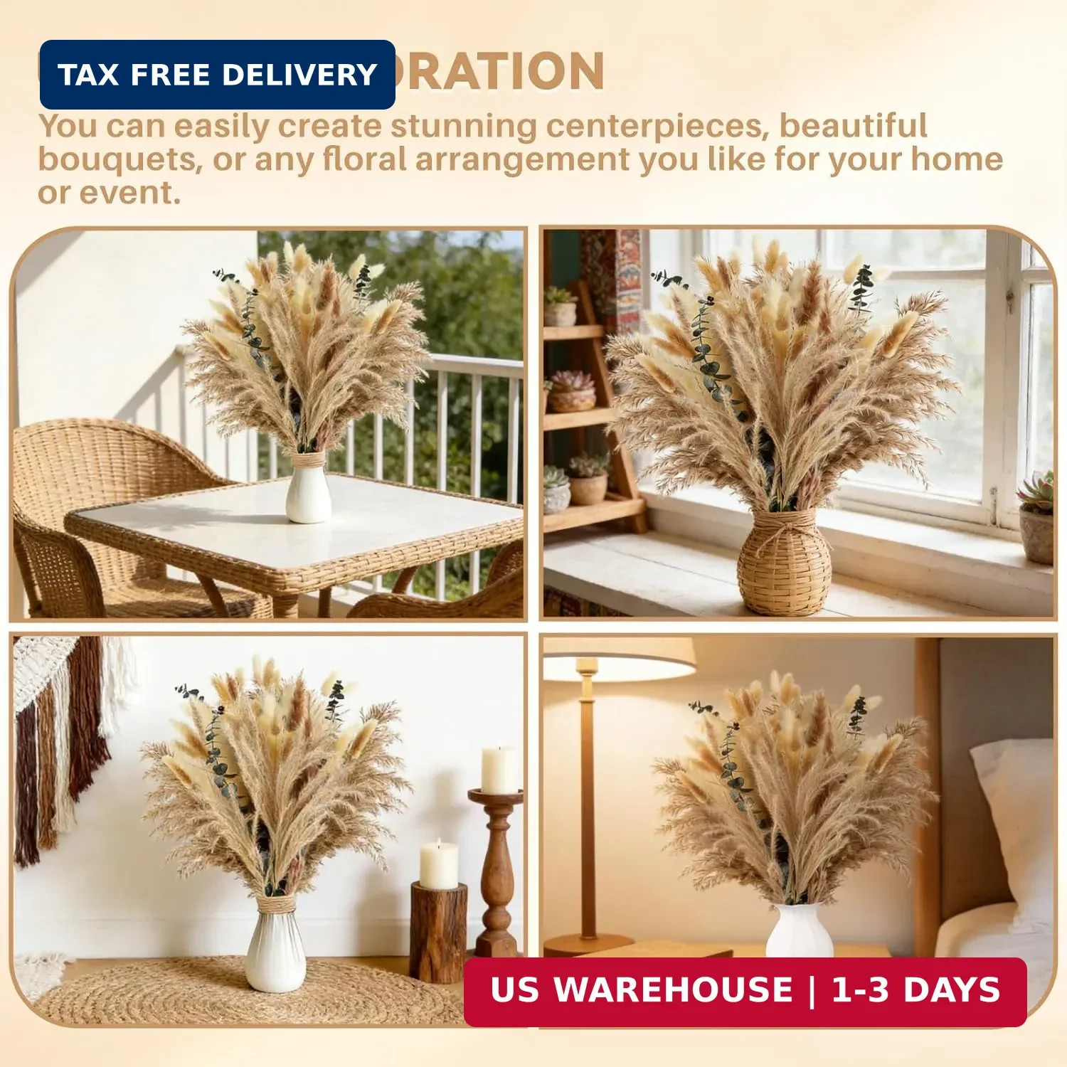710Pcs Natural Dried Pampas Grass Decor, 9 Types Dried Flowers for Vase, Boho Pa