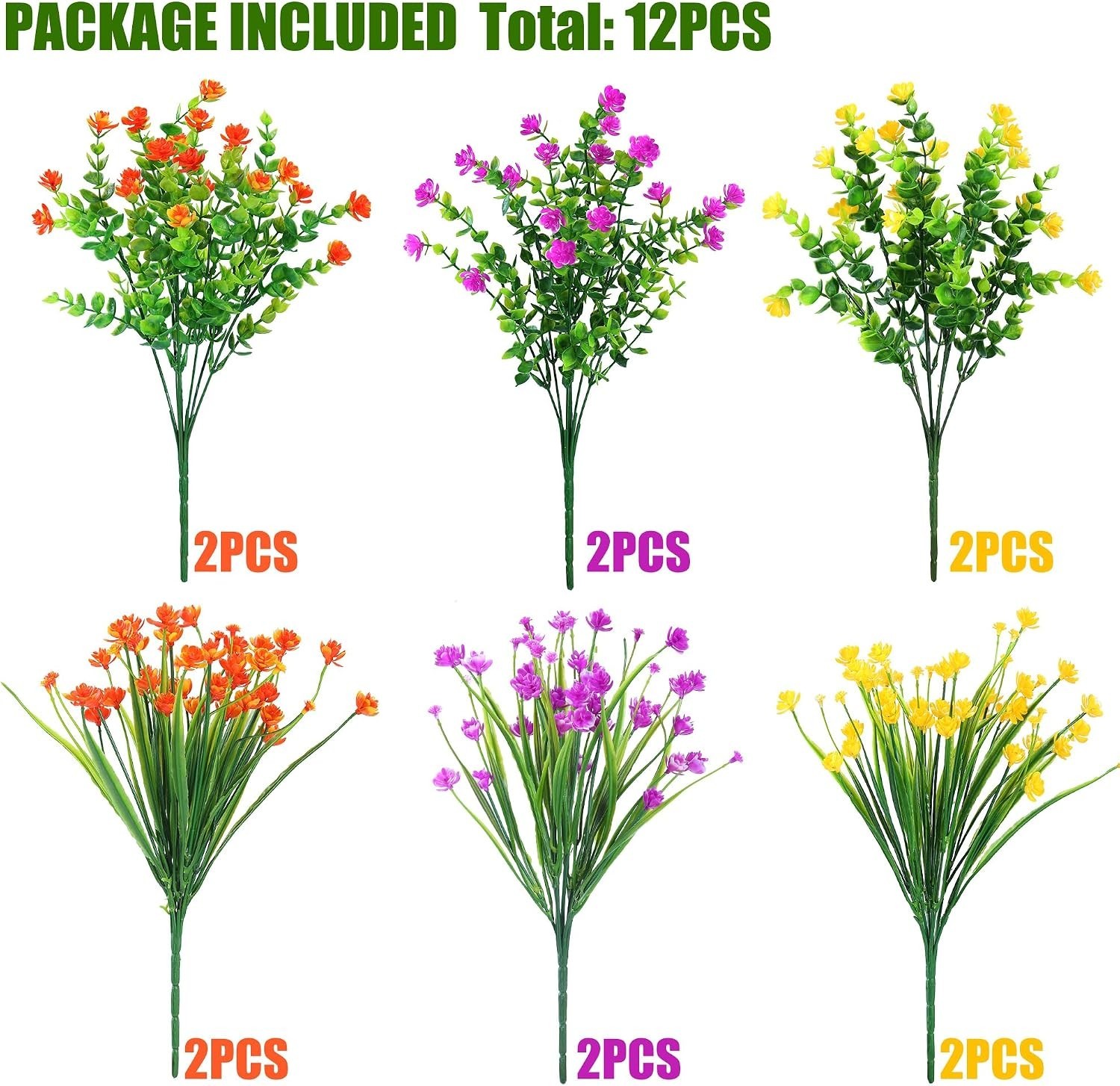 Vibrant UV Resistant Artificial Plants – 12 Bundles for Stylish Home Accents