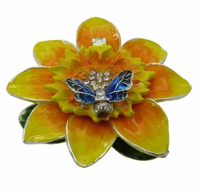 Sunflower Jeweled Trinket Box with Austrian Crystals