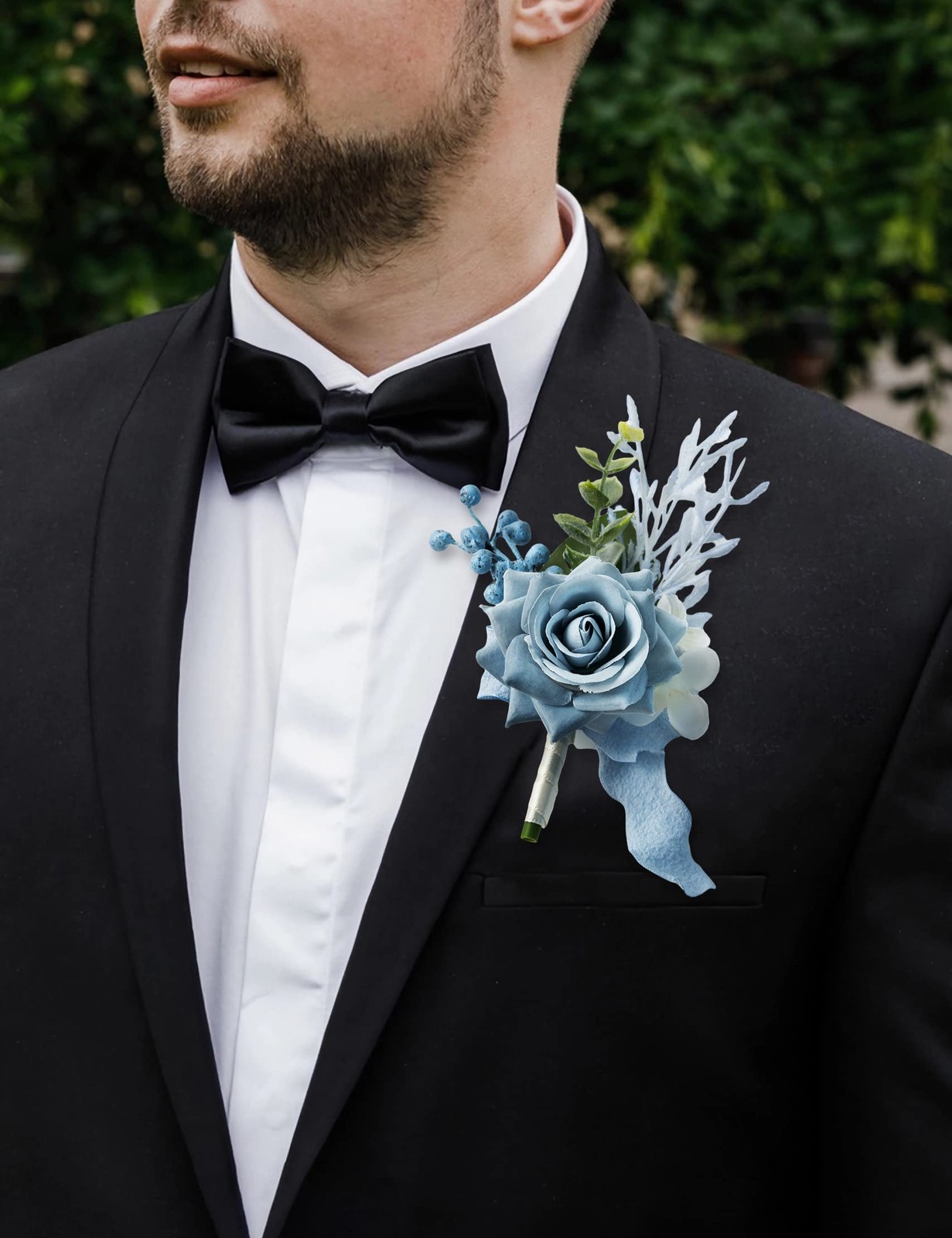 2 PCS Wrist Corsage Wristlet And Boutonniere Set Wedding Prom Dusty Blue