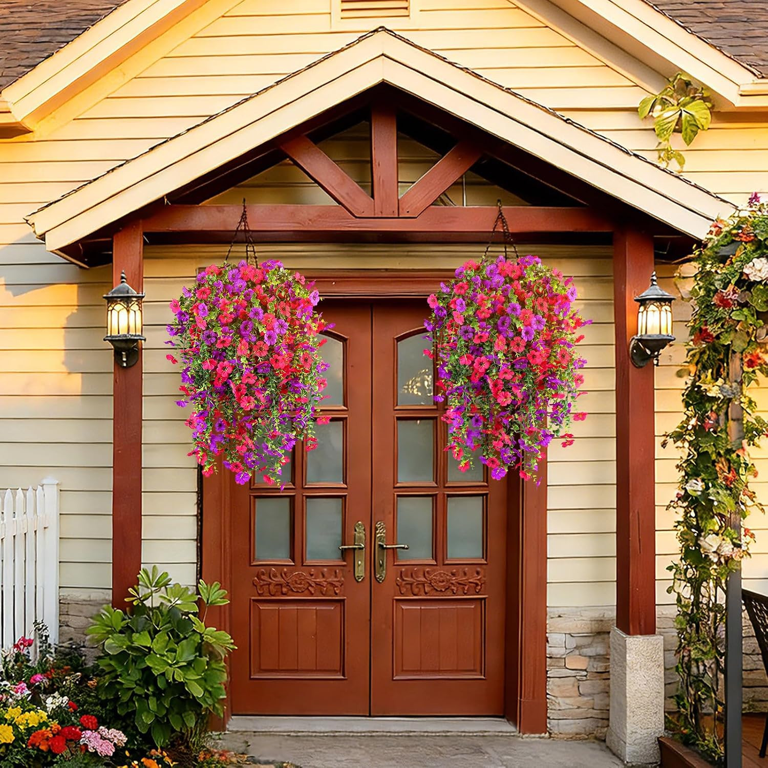 Artificial Flowers for Outdoors Spring Decor, 6 Bundles UV Resistant Realistic F